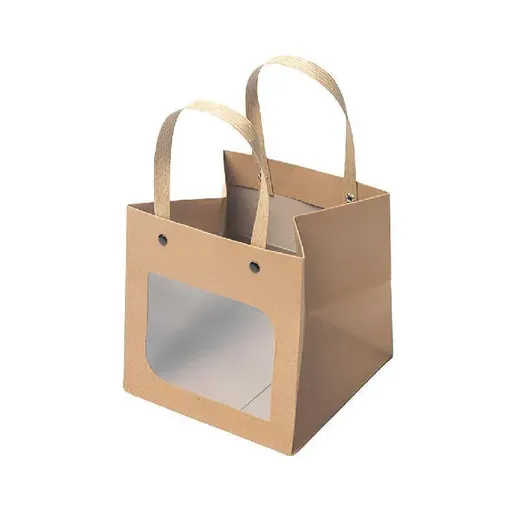 Square Paper Bags Sturdy Kraft Material 10x10x10cm Natural Kraft Brown