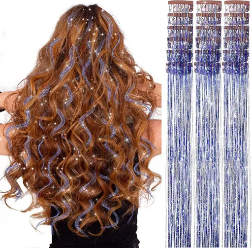 18 Piece Royal Blue Hair Tinsel Extension Set, Heat Resistant