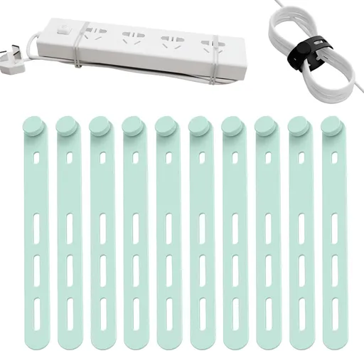 10 Pack Reusable Silicone Cable Ties - Adjustable Cord Organizer for Earphone, Phone Charger, Computer Cords - Office, Home Organization and Storage, Travel Essentials