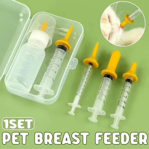 Kitten Feeding Bottle with Syringe Dispenser for Young Pets and Small Animals