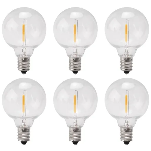 6Pcs G40 Led Replacement Light Bulbs, E12 Screw Base Shatterproof LED Globe Bulbs for Solar String Lights Warm White