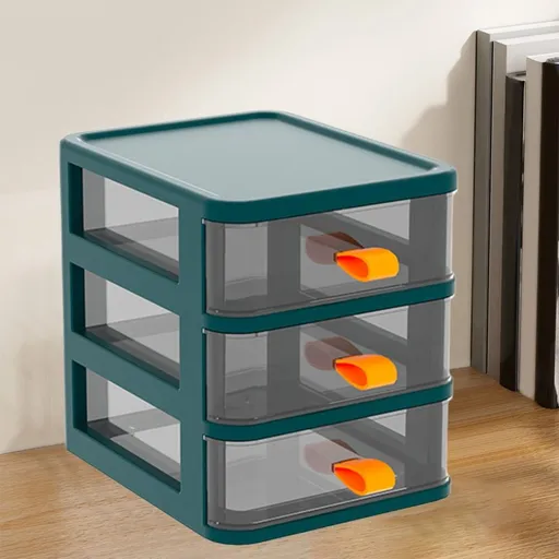 Plastic Storage Cabinet | 3 Drawer Organizer with Transparent Compartments | Desktop Organizer for Office, Study, or Home | Stationery & Small Item Storage Box | 17x17x13.4cm