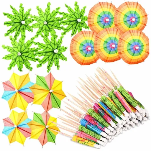 150 Pieces Cocktail Umbrellas Toothpicks Summer 3 Style Handmade Rainbow Cocktail Picks Funny Cupcake Toppers and Drink Umbrellas for Pool Parties