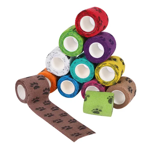 Pet Medical Therapy Self Adhesive Bandage Set(12 Volumes：5CM*4.5M) - Elastic Cute First Aid for Dogs and Cats & Humans, 12 Paw Colors