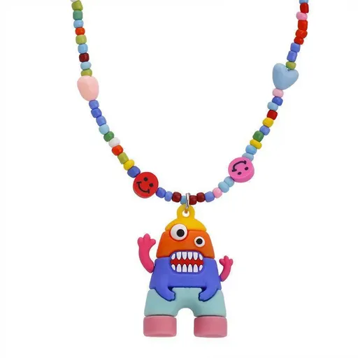 Spring Colorful Flowers Love-Pendant Necklace Monster-Pendant Resin Beaded Clavicle Chain Necklace Gift Jewelry Fashion