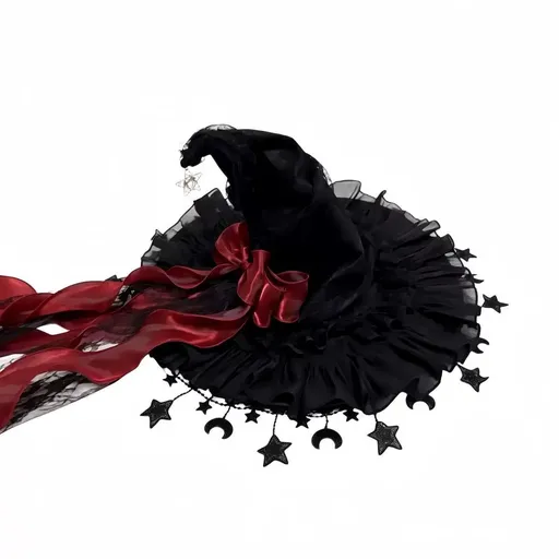 Black Witch Hat Star Ornaments Halloween Accessory Cosplay Hat Themed Party Hat - Red - Size 01