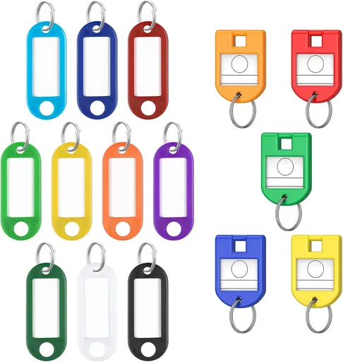 2 Inch Tough Plastic Key Tag in 10 Assorted Colors Item Identifiers Markers with Blank Paper Labels and 20 Pcs Key Tags, 5 Color Key Tags with Labels