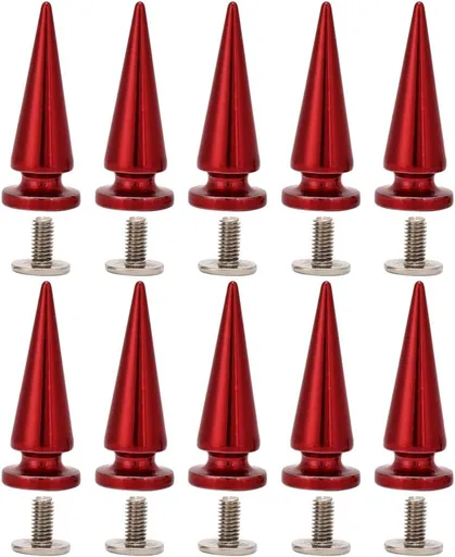 10Pcs 10x26MM Large Size Cone Spikes Punk Rivets Stud Screw Tree Shape Back Spikes for DIY Leather Shoes Jacket Craft Garment Bag(Red)