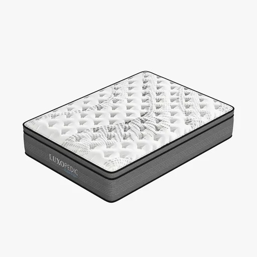 Luxopedic Pocket Spring Mattress 5 Zone 32CM Euro Top Memory Foam Medium Firm - Queen - White Grey