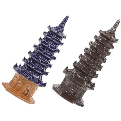 Statue Miniature Tower Ornaments 2pcs Hexagonal Pagoda Miniature Ceramics Zen Garden Outdoor Accessories Decor