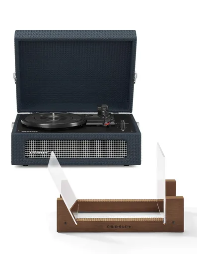 Crosley Voyager Bluetooth Portable Turntable + Bundled Crosley Record Storage Display Stand - Navy