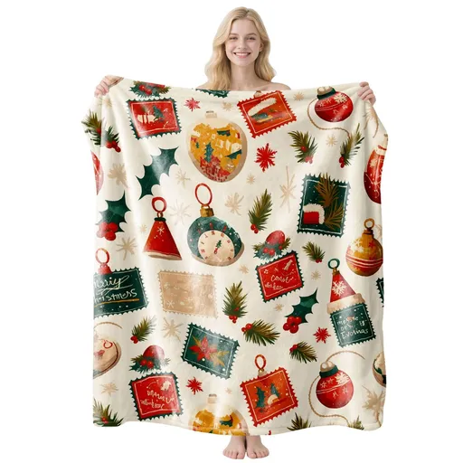 Christmas & Halloween Fine‑pattern Flannel Throw Blanket, Light‑weight Air‑condition Cover, Sweet Holiday Gift For Sofa Feature Display Decoration, Style FLR‑225, Size XS, 75x100cm
