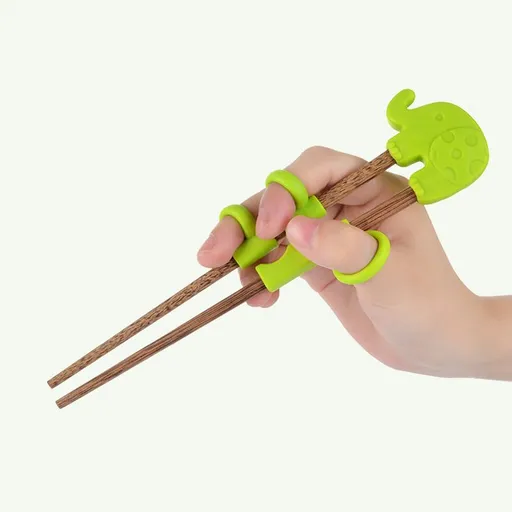 Training Chopsticks, Learning, Beginner, Brain Training, Practice, Korean Food, Japanese Sushi, 1 Step to Learn Chopstick, Right Handed - Elephant Green（17.5*11*5.8cm）