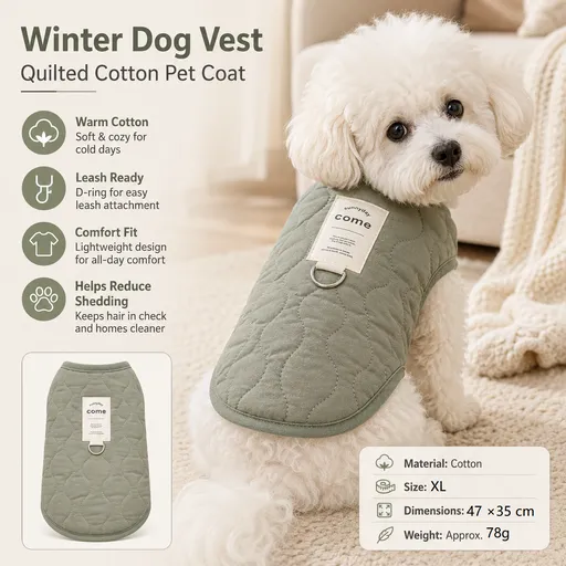 Green XL Size 47x35cm Fleece-lined thickened dog vest - Cotton Fleece Lined Harness Compatible Winter Coat for Dogs Shed Control Outdoor Walks，Winter Pet Essentials