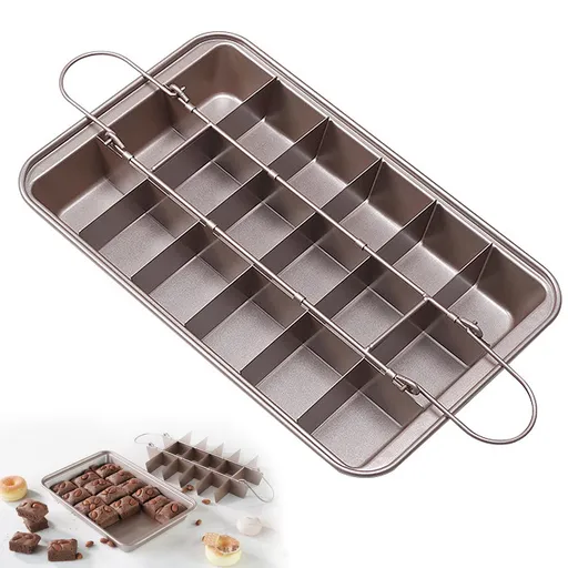 Brownie Pan with Dividers Non-stick Rectangular Baking Pan with Built-in Slicer,it Can Make Brownie 12.4"x8"x2"(Champagne Gold)