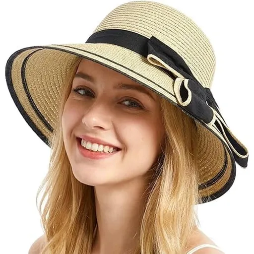 Women Straw Sun Hat 2026 New, Wide Brim Summer Hat for Beach Travel Outdoor Daily, Adjustable Foldable Vintage Style Sun Protection Hat (1 Piece)