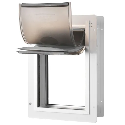 Pet Door, 23.6 x 33.5 cm Metal Frame with Lock and 3-Flap System, Weatherproof Doggy Door, Easy to Install in Interior or Exterior Walls, Pet Door Suitable for Cat Doggie Kitties (White-Small)