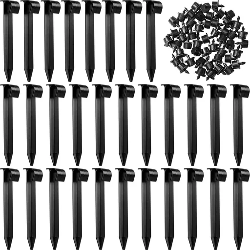 30 Pack 1/2 Inch Irrigation Tubing Hold Down Anchor Stakes, 0.87 x 4.33 Inch Drip Tubing Stakes with 50 Pcs 1/4" Adjustable Irrigation Drippers Sprinklers for Garden Patio Lawn Hoses(Black)