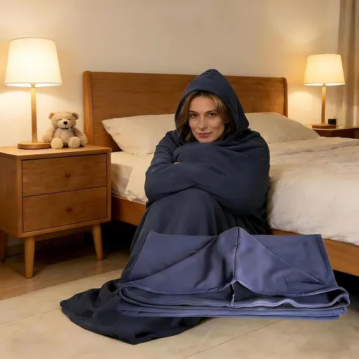 Sleep Pod - Wearable Blanket Hoodie for Anxiety Relief & Deep Sleep, Portable Personal Sleeping Bag for Travel, Camping and Cozy Lounging - Blue - Size 140cm*40cm
