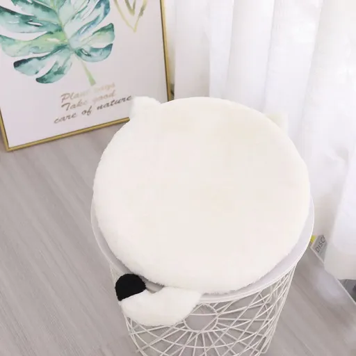 40cm Round Cat-Themed Seat Cushion (White Cat with Black Tail) — Slow-Rebound Memory Foam, Soft Plush, Washable — Ideal for Office Chairs, Bedrooms, Dorms, and Reading Nooks