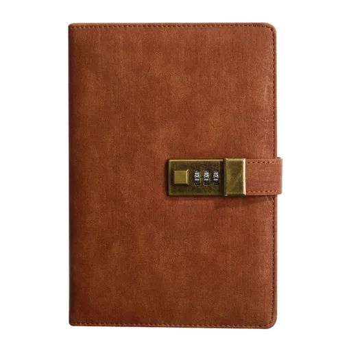 A5 Leather Journal with Lock 112 Pages, Vintage Locks Journal Password Notebook with Pen, Locks Diary Planner Organizer for Men and Women, brown