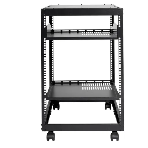 15U Open Frame Server Rack, 23-40 in Adjustable Depth, Free Standing or Wall Mount Network Server Rack, 4 Post AV Rack with Casters, Holds All Your Networking IT Equipment AV Gear Router Modem