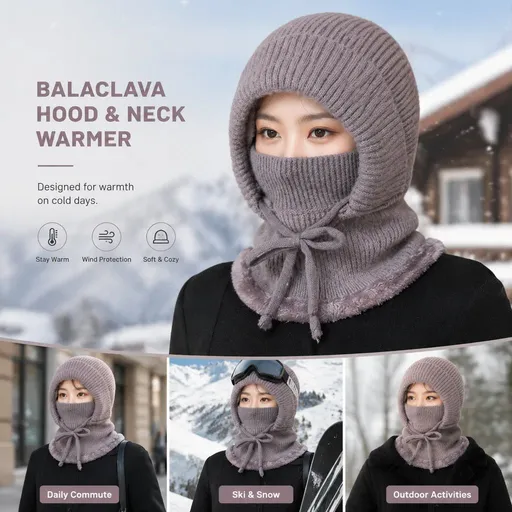 Portable All-In-One Knitted Head Cover Khaki One Size, Handy Ski Gear To Match Regular Daily Clothing