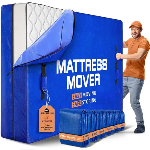 Waterproof Mattress Bag Mattresses Protector Plastic Moving Storage Dust Cover Carry Bed Zipper Packing Reusable Disposal, Extra Thick Heavy Duty, with 8 Handles(Super King)