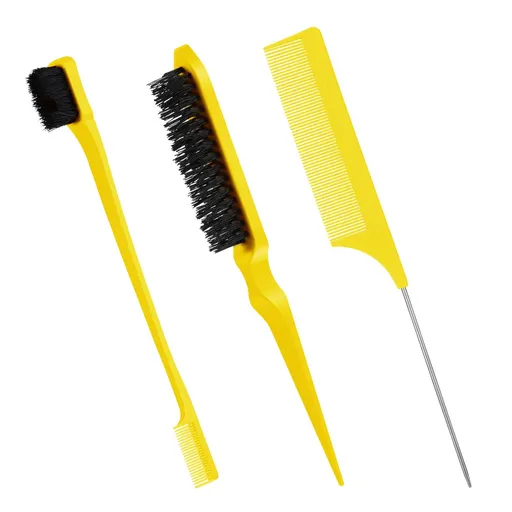 3 Pcs Hair Brush Set Bristle Hair Brush Edge Control Brush Teasing Comb for Women Baby Kids' Black Hair (Yellow)