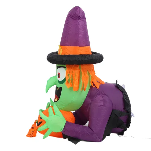 4.43ft Witch Broke Out From Window Inflatable Decoration Built in LED Light Outdoor Props Blow Up Scary Witch EU Plug 220‑240V