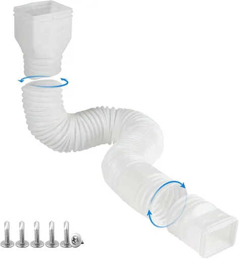 White single gutter extension - Flexible design - Gutter extension - Gutter connector - Rainwater drainage - Extendable from 21 inches to 68 inches