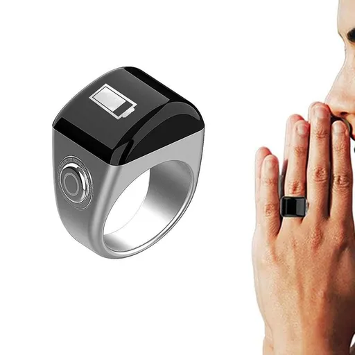 Bluetooth Smart Counter Ring - Digital Tasbih Tally Clicker with Alarm Clock Silver - M
