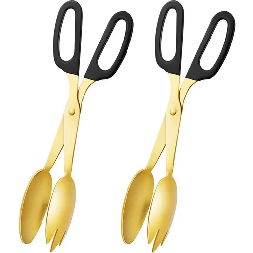 2 Pack 10 Inch Gold Serving Tongs Gold Serving Utensils Salad Tongs Buffet Tongs Non-Slip & Stainless Steel