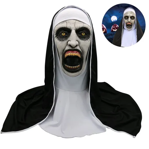 Halloween Nun Horror Mask Cosplay Scary Latex Masks With Headscarf Full Face Helmet Halloween Party Props