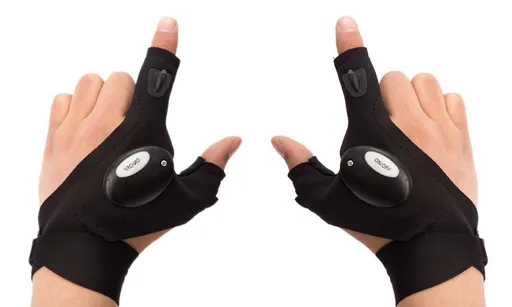 1 pair LED Flashlight Gloves, Unisex Hands Free Lighted Hat Flashlight Women Men Gifts for Dad Him Husband - Black