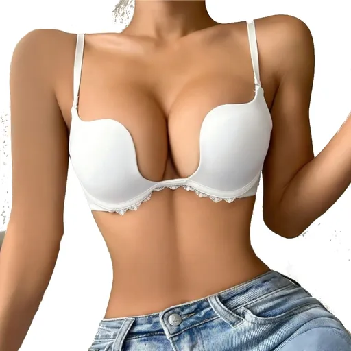 House Of Dasein Invisible Backless Deep V Sexy Seamless Push-Up Mango Cup U-Shape Beautiful Bra Wedding Dress Halter - White - 80B