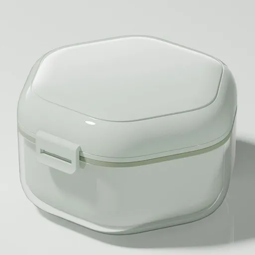 3-Layer Drainable Retainer Storage Case, Portable Invisible Braces & Denture Soaking Cleaning Box - Green