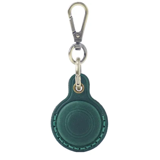 Green Genuine Crazy Horse Leather Case for Apple AirTag Protective Tracker Holder Keychain with Metal Clip Anti-Lost Fob for Keys Pets Luggage