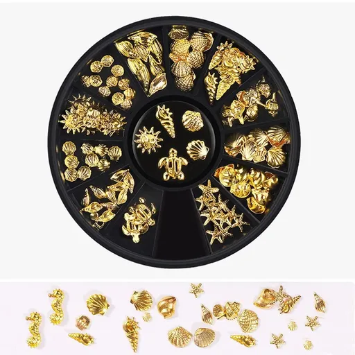 Mixed design nail art stickers, metal silver, marine creatures, shells, stars, sea nails, rhinestones, accessories