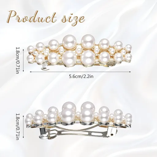 2Pcs Pearl Barrettes for Women,Classic Pearl Hair Clips French Bridal Hair Pins for Party Wedding Fancy Barrettes Christmas Gifts