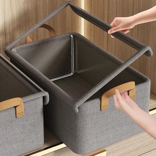 Large Foldable Storage Box with Lids Fabric Storage Cube Organizer Cloth Containers Bins Baskets for Closet Clothes Clothing Bed Room Gray