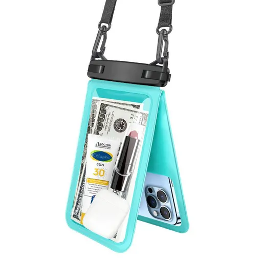 Waterproof Phone Pouch Dual Compartment IPX8 Floating Dry Bag with Adjustable Lanyard for Beach Swimming Snorkeling Surfing Boating Kayaking and Outdoor Water Sports (M, Mint)