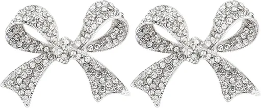2 Pack Bow Brooches and Pins for Women, Classic Vintage Rhinestone Brooch Pins, Decorations for Clothes, Suits, Hats and Bags, Silver