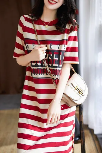 Zebina Womens Striped Short Sleeve Dress Red 3XL