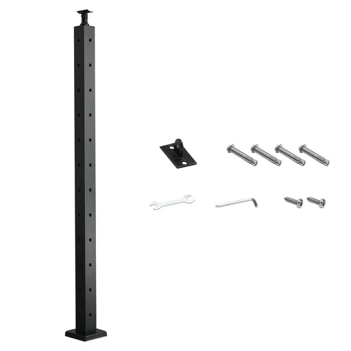 Cable Railing Post, 106.7x5x5cm Corner Railing Post, with L-Shaped Pre-Drilled Holes, Stainless Steel Cable Rail Post with Horizontal and Curved Bracket, 1-Pack, Black, 1JZLGZXHS1065S1EW001V0