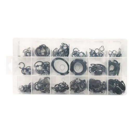 225Pcs Alloy Steel Circlip Snap Ring External Retaining Clamps Ring Washer Assortment Kit 6-32mm(Black)