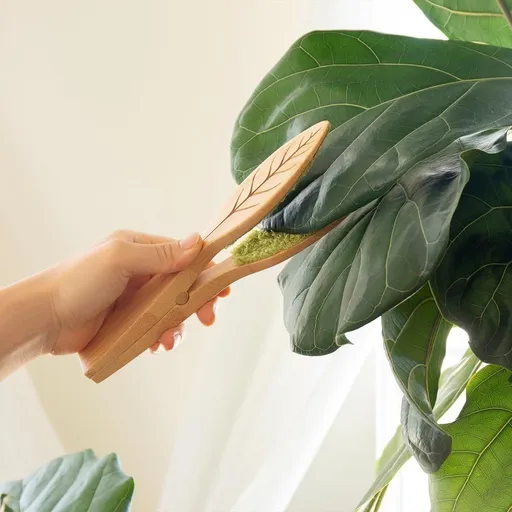 Leaf Cleaning Tongs,Plant Leaf Cleaning Tongs, Plant Leaf Cleaning Brush with Wood Handle, Leaf Cleaning Tool