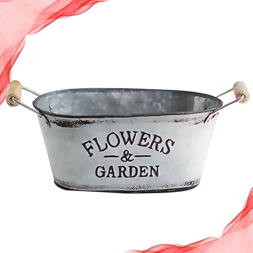 Antique Silver Iron Bucket Rustic Flower Pot for Balcony and Home Decor