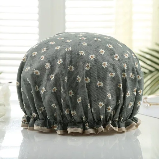 Waterproof Double Layer Shower Cap Blue Gray