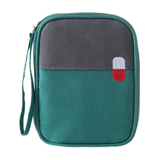 Portable Mini First Aid Bag Empty, Small Size Travel Medicine Pouch Double Zippers Handy Pills Pocket for Travel Home, Green, 11 x 14 x 2 cm